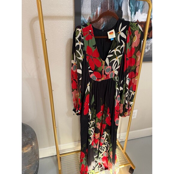 Farm Rio Long-Sleeve V-Neck Floral Maxi Dress M - Picture 2 of 10